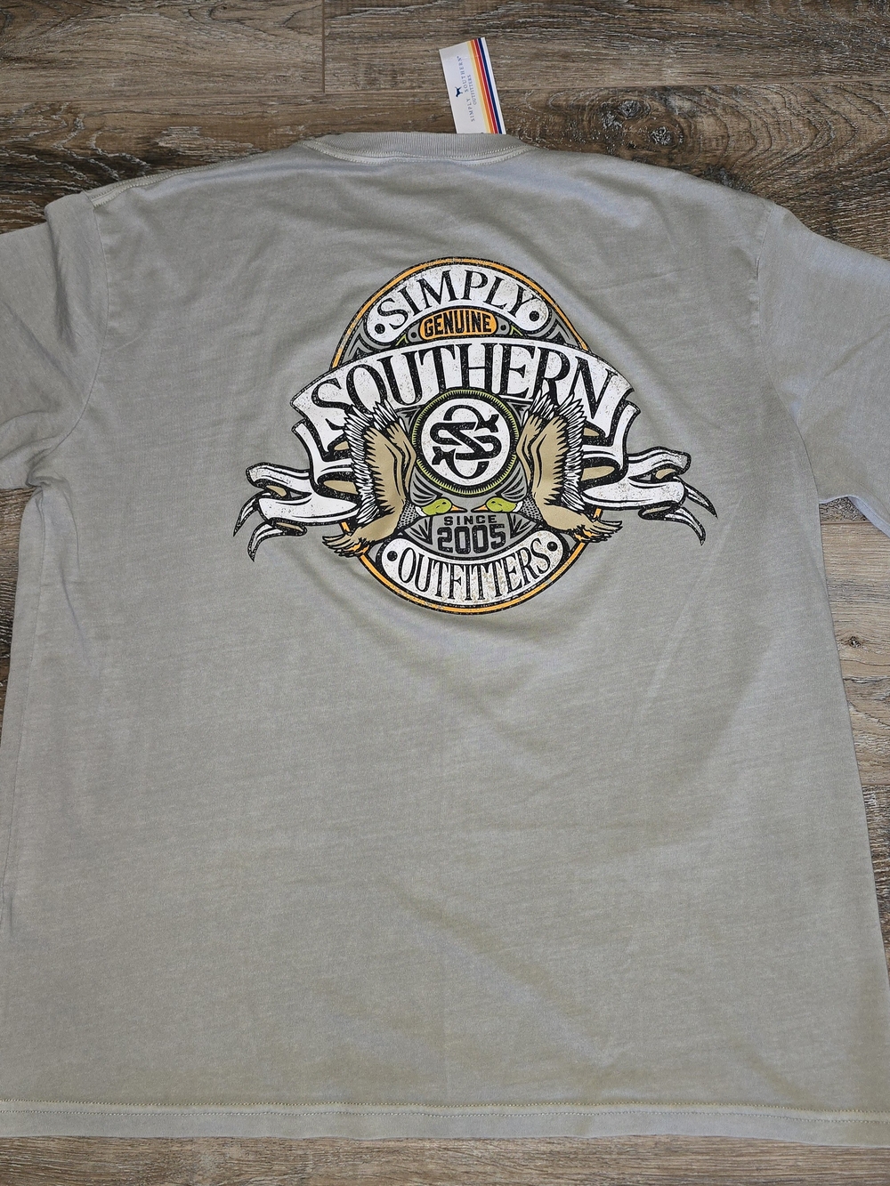 Simply Southern Outfitters Men's Light Gray Graphic Back Tee Duck Hunting XL Nwt